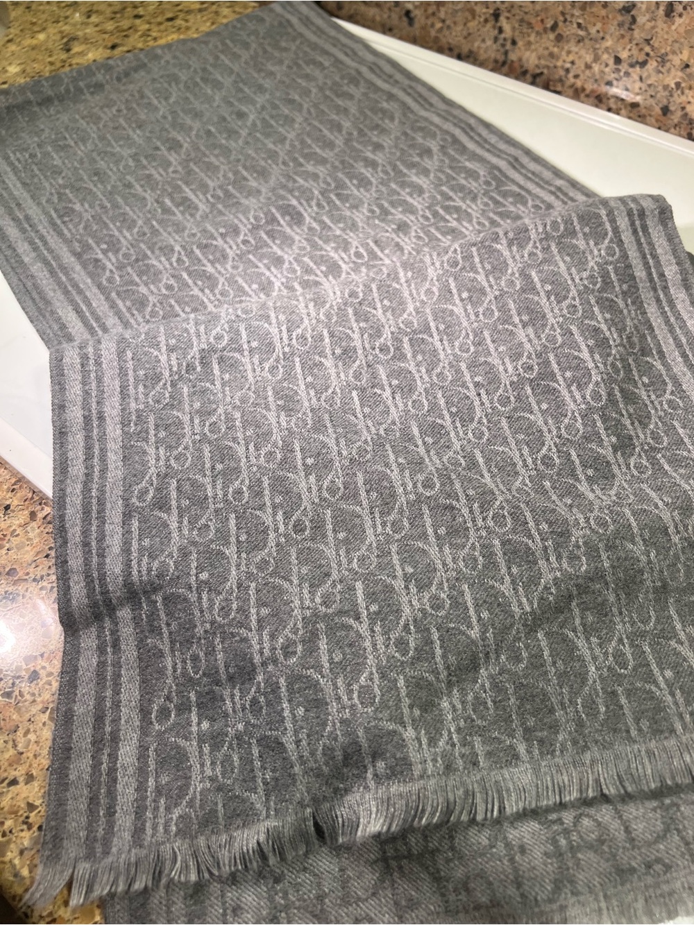 Dior Gray Cashmere Monogram Scarf - Picture 10 of 10